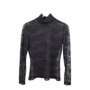 St. John Women’s Lace Mock Neck Top Black Long Sleeve Sheer Blouse Size P Petite